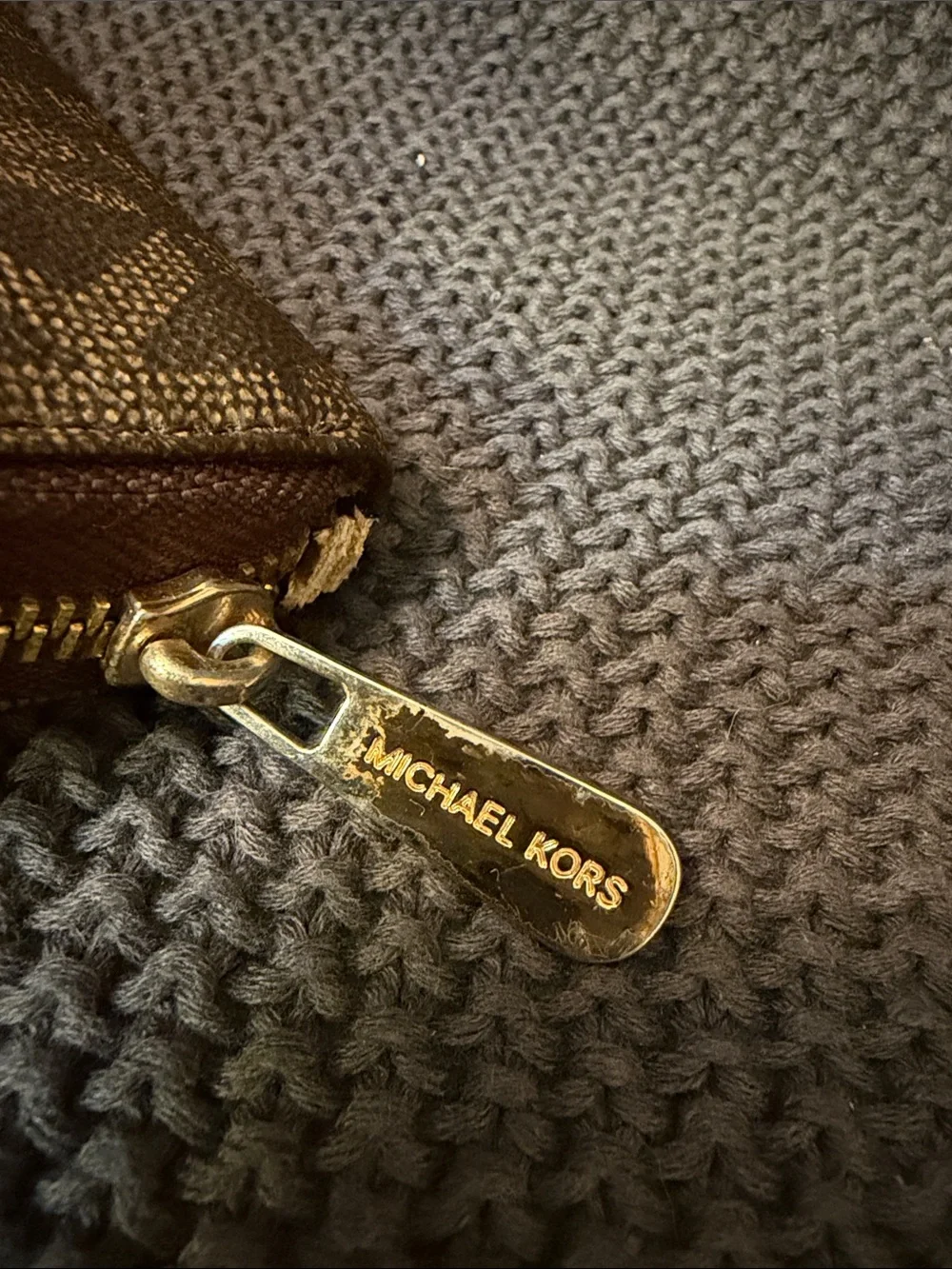 Michael Kors Brown MK Monogram Zip-Around Wallet with Gold Plaque